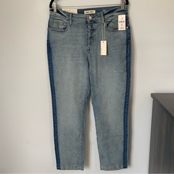 SZ14W WARP + WEFT ICICLE CDG PARIS STRETCH HIGH-RISE STRAIGHT JEAN TUXEDO STRIPE - Picture 2 of 14